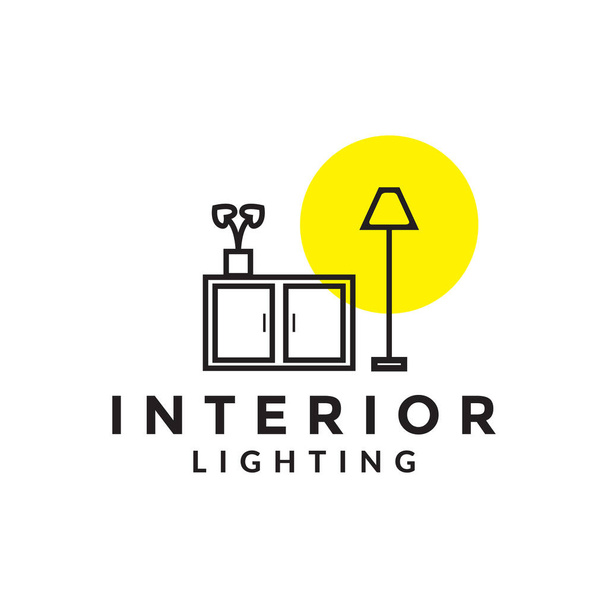 家具のインテリアテーブルと照明ミニマリストのロゴデザインベクトルグラフィックシンボルアイコンサインイラスト創造的なアイデア - ベクター画像
