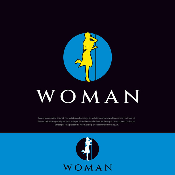 Женский логотип с длинным железом. симпатичная активная женщина - Вектор,изображение