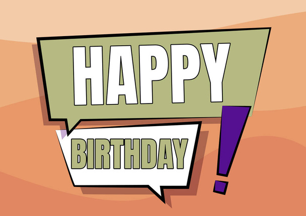 Conceptual display Happy Birthday. Conceptual photo The birth anniversary of a person is celebrated with presents Two Colorful Overlapping Dialogue Box Drawing With Exclamation Mark. - Foto, Imagem