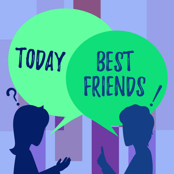 Text showing inspiration Best Friends. Concept meaning A person you value above other persons Forever buddies Couple Drawing With Chat Cloud Talking To Each Other Sharing Ideas. - Photo, Image
