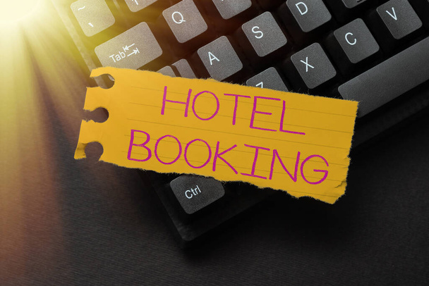 Käsinkirjoituskyltti Hotel Booking. Business käsite Online varaukset Presidentin Suite De Luxe Hospitality Kirjoittaminen Uusi painos Informational Ebook, Luominen Fresh Website Content - Valokuva, kuva