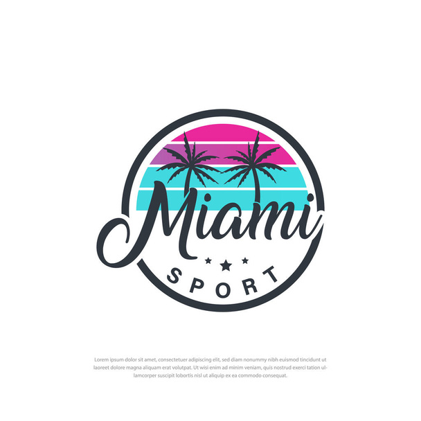Logo Texte miami sport illustration Parc, Extérieur, Signes, Symbole, plage, palmier, vecteur - Vecteur, image