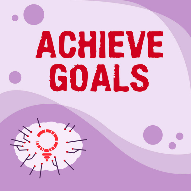 Text sign showing Achieve Goals. Word Written on Results oriented Reach Target Effective Planning Succeed Light Bulb Drawing With Multiple Lines Beside Empty Write Space. - Foto, Imagem