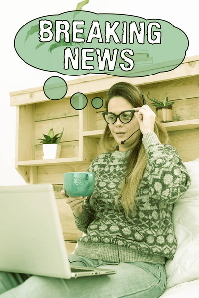 Text caption presenting Breaking News. Business showcase Special Report Announcement Happening Current Issue Flashnews Student Learning New Things Online, Casual Internet Surfing And Browsing - Foto, Imagem