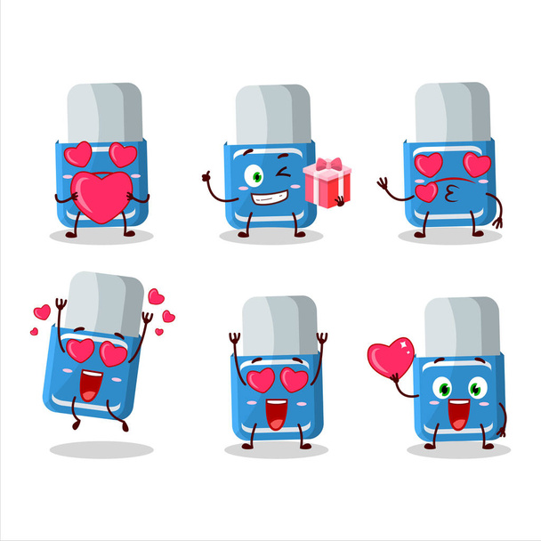 Blue eraser cartoon character with love cute emoticon. Vector illustration - Vetor, Imagem