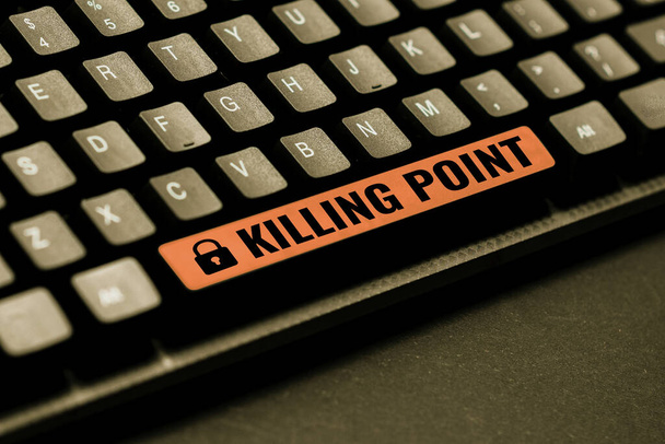 Käsin kirjoitettu merkki Killing Point. Word Kirjoitettu Phase End Review Stage Gate Projektin arviointi No Go Kerääminen tärkeitä tietoja verkossa, kehittää tekstinkäsittely Application - Valokuva, kuva