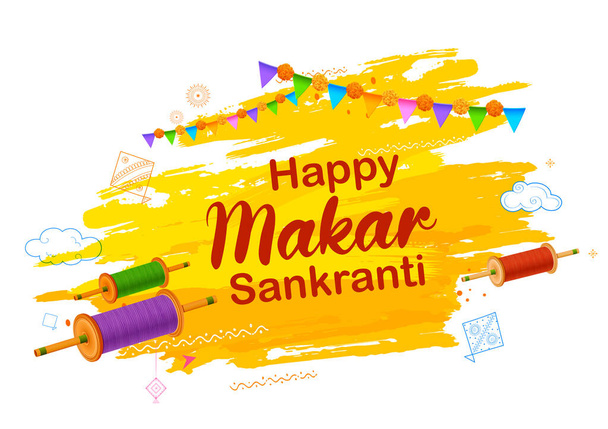 インドの祭りのためのカラフルな凧とMakar Sankranti壁紙 - ベクター画像