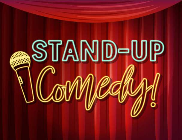 Stand up Comedy Banner mit roten Vorhängen Hintergrund Illustration - Vektor, Bild