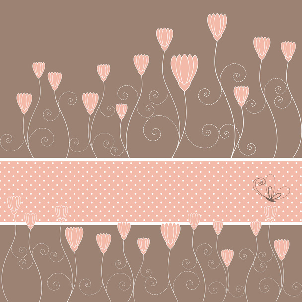 Springtime pink floral and butterfly greeting card - Vector, Image
