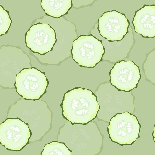 Seamless pattern with fresh green cucumber slice. Vegetable repeated vector illustration. Eps 10 - Vector, Imagen