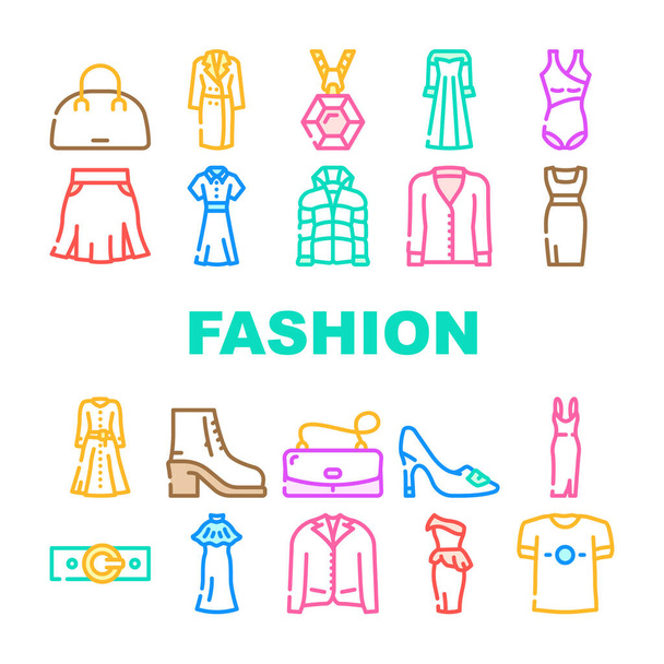 Fashion Store Garment And Shoes Icons Set Vector - Вектор,изображение