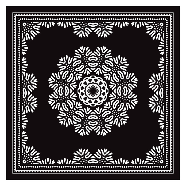 Mantón de Bandana, Estampado de tela de mantel, Bufanda de cuello de seda, Diseño de pañuelos, Adorno Paisley, Patrón cuadrado - Vector, Imagen