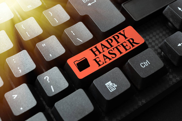 Sign displaying Happy Easter. Business approach a celebration of the resurrection of Jesus Christ from at sunrise Retyping Download History Files, Typing Online Registration Forms - Фото, зображення