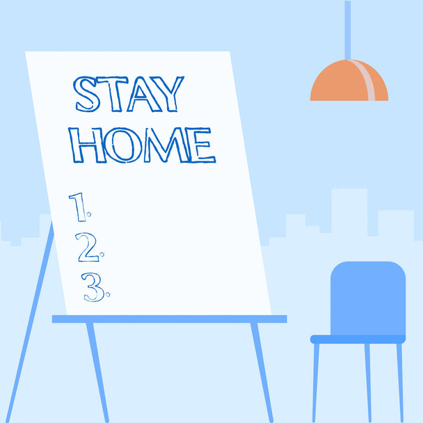 Sign displaying Stay Home. Business idea not go out for an activity and stay inside the house or home Empty Portrait Artwork Design With Skyscrapers Behind Showing Art Subject. - Photo, Image