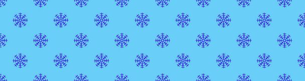 Imagen de copos de nieve de vidrio azul sobre pasteles con fondo azul. Símbolo del invierno. Plantilla para aplicación a superficie. Banner para la inserción en el sitio. Imagen horizontal. Imagen 3D. Renderizado 3D. - Foto, Imagen