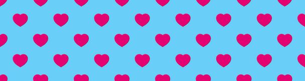 シームレスなパターン。パステルブルーの背景にピンクのハート。愛の象徴だ。表面への応用のためのテンプレート。サイトへの挿入のためのバナー。水平画像。3D画像。3Dレンダリング - 写真・画像
