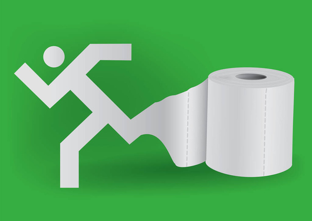 Toilet paper with icon of running man. Illustration of running male paper silhouette unwinding toilet paper. Concept for intestinal trouble diarrhea. Vector available. - Vector, Image