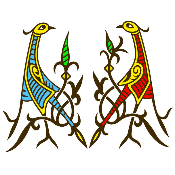 Dancing Storks. Traditional Slavic ornament element, symbol. Vector clipart. - Vector, Image