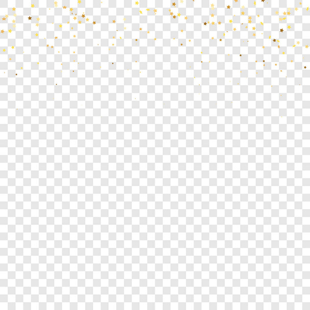 Star Sequin Confetti on Transparent Background. Vector Gold Glitter. Falling Particles on Floor. Voucher Gift Card Template. Christmas Party Frame. Isolated Flat Birthday Card. Golden Stars Banner. - Vector, Image