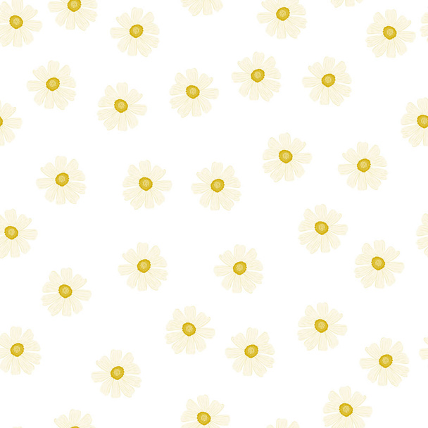 Chamomile pattern seamless in freehand style. Spring flowers on colorful background. Vector illustration for textile prints, fabric, banners, backdrops and wallpapers. - Vektor, Bild