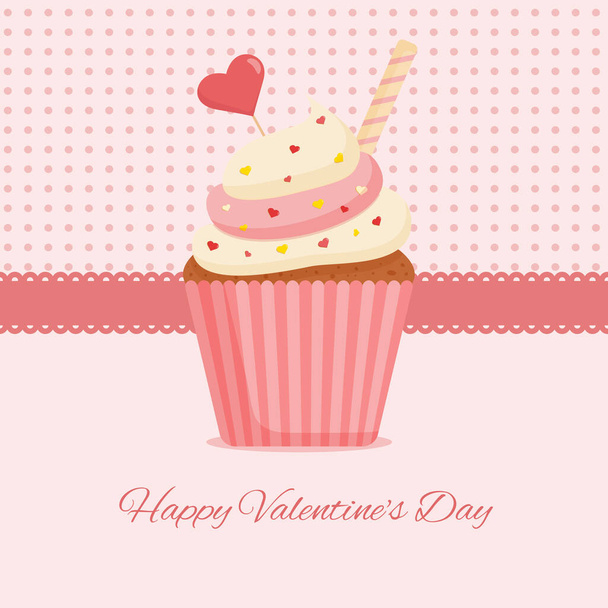 valentine's day greeting card with cupcake and sweet decoration. - Vetor, Imagem
