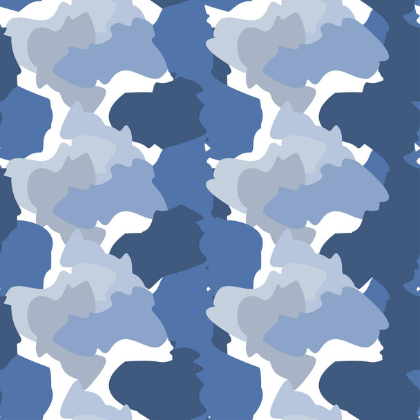 Camouflage nahtlose Muster. Unregelmäßige Formen endlose Tapete. Abstrakter Animal Print. Lustige Doodle camo Elemente Hintergrund. Kreatives Design für Stoff, Textildruck, Verpackung, Einband - Vektor, Bild