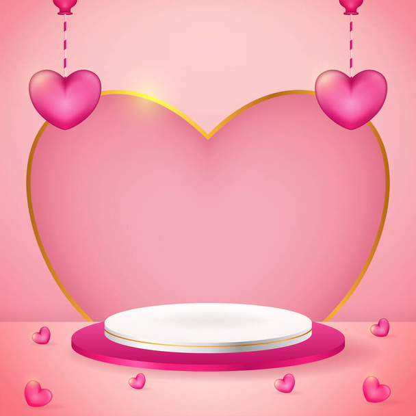 Happy Ystävänpäivä myynti 3d tuotteen näyttö vaaleanpunainen palkintokorokkeelle realistinen tulisija tai rakkautta - Vektori, kuva