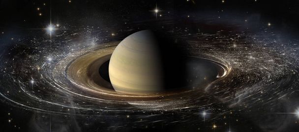 Saturno planeta com anéis no espaço entre poeira estelar e srars. Elementos desta imagem fornecidos pela NASA. - Foto, Imagem