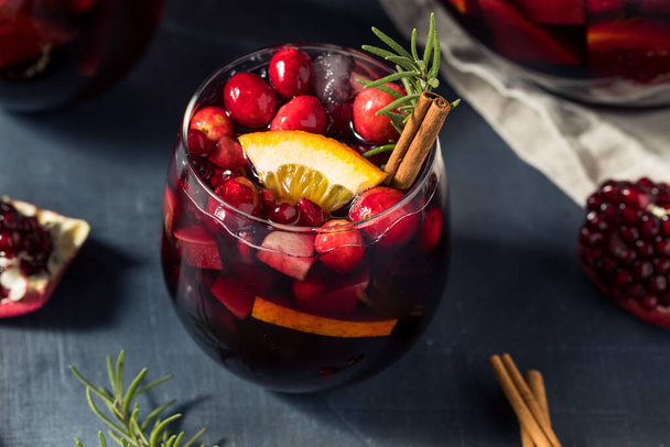 Boozy Cranberry Winter Christmas Sangria Wine with Rosemary - Photo, image