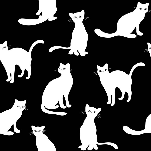 Conjunto vetorial de silhuetas isoladas de gatos, padrão sem costura com gatos pretos, ilustrações vetoriais - Vetor, Imagem