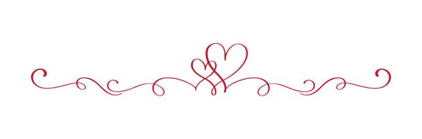 Rouge Vintage Flourish Vector diviseur Valentines Day main dessinée noir calligraphique deux coeurs. Calligraphie Illustration de vacances. Élément design de Saint Valentin. Icône décor d'amour pour le web, mariage - Vecteur, image