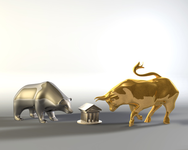 Toro dorado y oso de metal
 - Foto, imagen