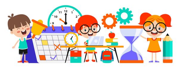 Time Concept Drawing With Flat Objects - Vector, Image