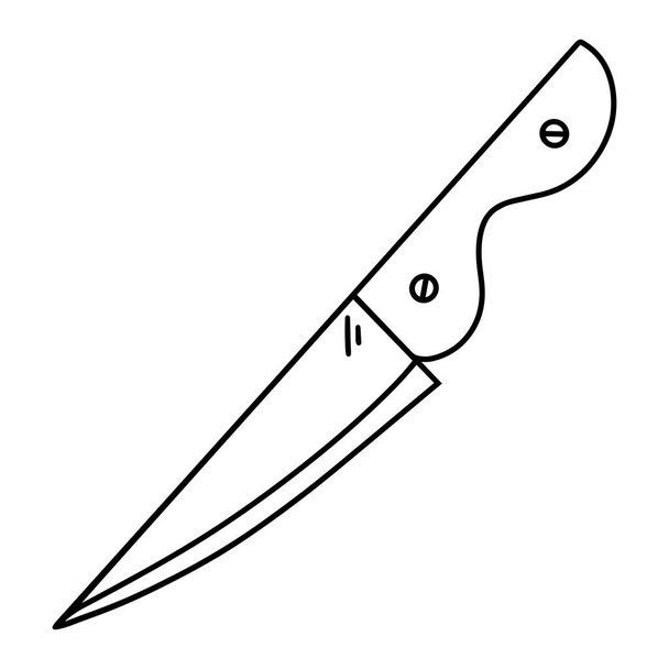 Kitchen knife vector icon. Hand-drawn doodle isolated on white backdrop. Sharp chef's tool with steel blade, wooden handle. Simple cooking sketch, black outline of the utility carving knife. - Vector, imagen