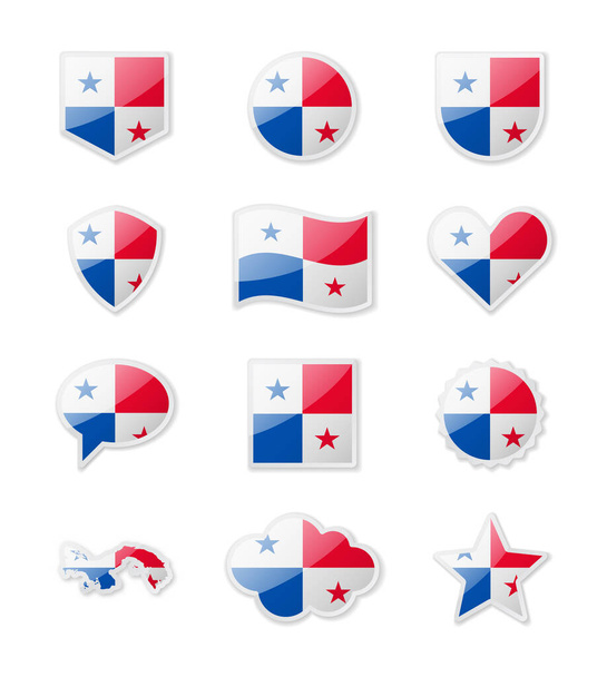 Panama - sada vlajek v podobě nálepek různých tvarů. Vektorová ilustrace - Vektor, obrázek