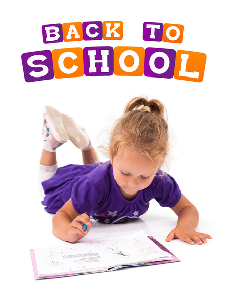 Happy little girl with notebook - Фото, зображення
