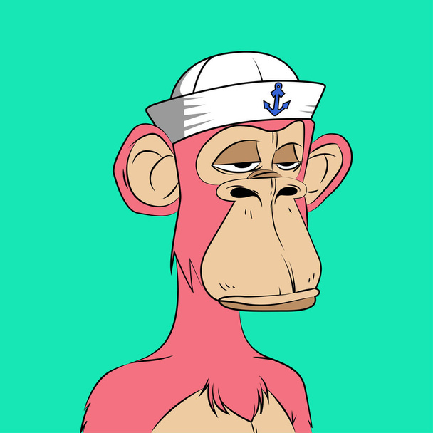 Yacht club de singe ennuyé rose NFT avec chapeau de marin Illustration - Photo, image