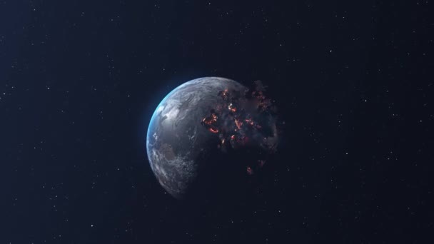 Aszteroidák meteorok sziklák Irány a Föld égő törmelékkel Kamera repül belsejében aszteroidamező Cinematikus világűr nézet, Globális veszély Concpet, 3d renderelés - Felvétel, videó