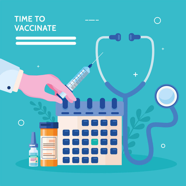 time to vaccinate card - Vector, Image