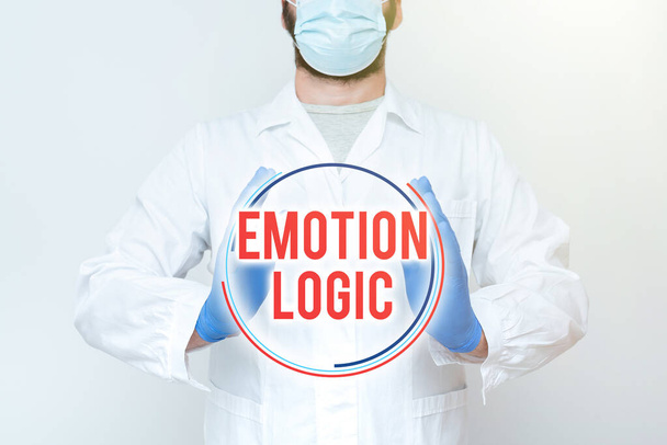 Conceptual caption Emotion Logic. Business idea Heart or Brain Soul or Intelligence Confusion Equal Balance Scientist Demonstrating New Technology, Doctor Giving Medical Advice - Photo, Image