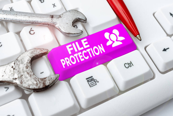 Writing displaying text File Protection. Word for Preventing accidental erasing of data using storage medium Typing And Publishing Descriptions Online, Writing Informative Data - Photo, Image
