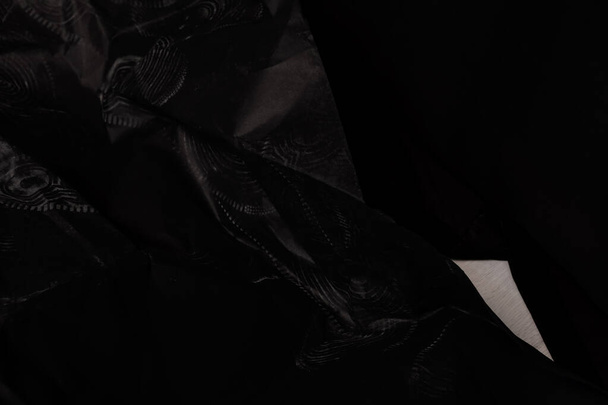 fondo de papel arrugado arrugado negro textura grunge fondo - Foto, imagen