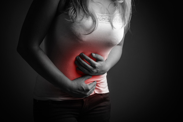 Lady abdominal pain. Black and white - Fotó, kép