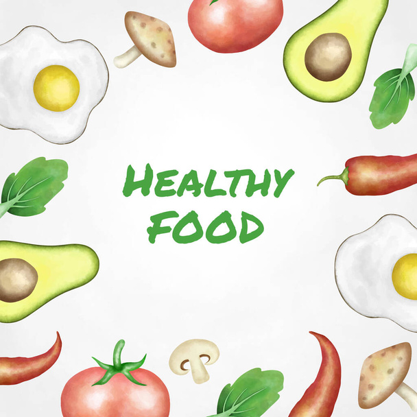 Akvarel zdravé potraviny pozadí s různými výživnými potravinami - Vektor, obrázek