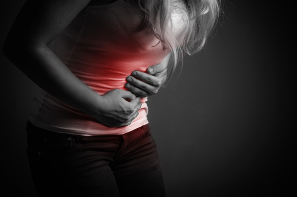 Lady abdominal pain. Black and white - Foto, immagini