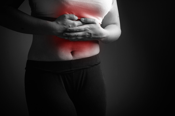 Lady abdominal pain. Black and white - Valokuva, kuva