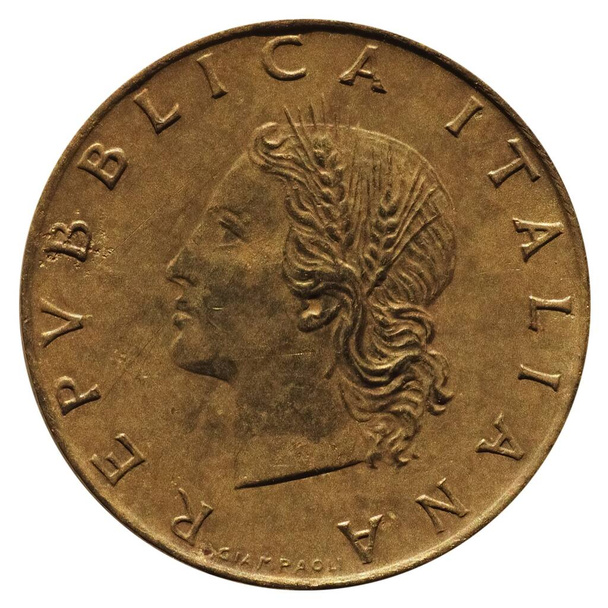 monnaie pièce de 20 lires vintage (ITL), monnaie de l'Italie isolée sur fond blanc - Photo, image