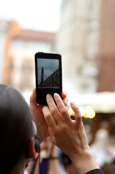 tourists photographed with your mobile phone Italian city - Photo, Image