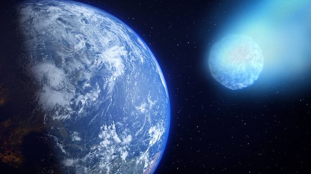Астероид, комета, метеорит светится, столкновение с планетой Земля - Фото, изображение