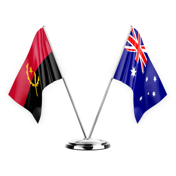 Two table flags isolated on white background 3d illustration, angola and australia - Photo, Image